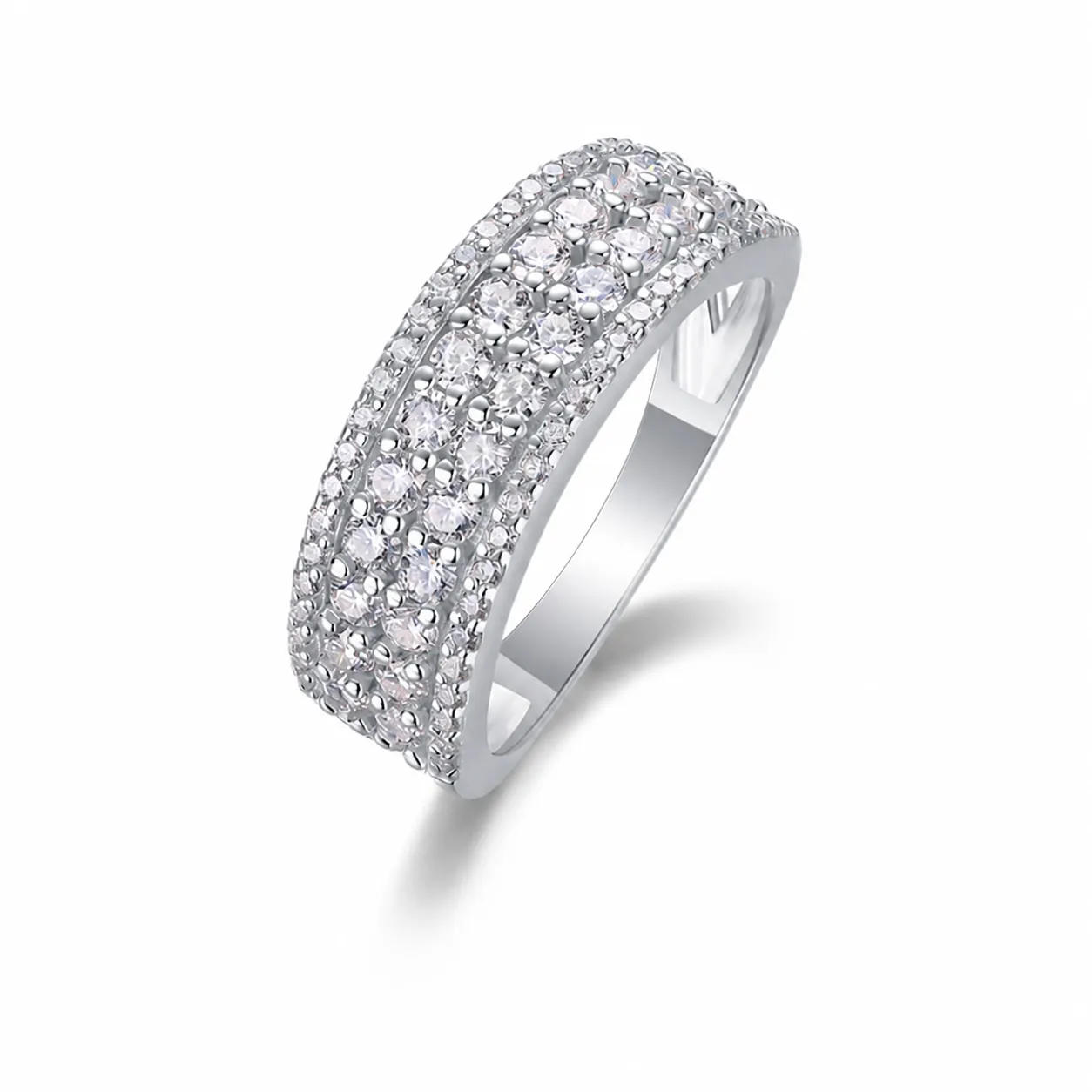 925 Sterling Silver Moissanite Pavé Multi-Row Wedding Engagement Ring Luxurious Women Fine Jewelry Anniversary Gift