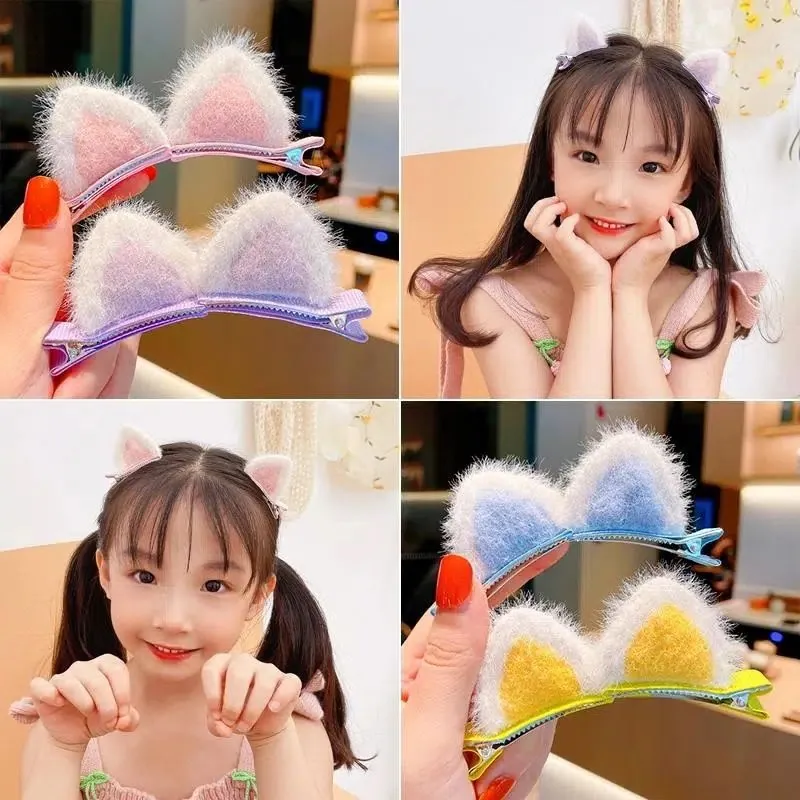 Cute Cat Ear Hair Clips Plush Faux Fur Cartoon Animal Duckbill Barrettes For Kids Girls Toddlers Sweet Hair Accessories