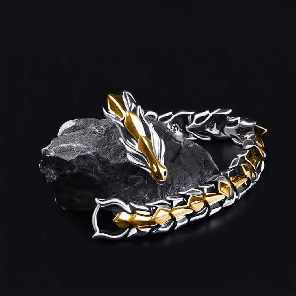 Retro Dragon Head Bracelet Vintage Punk Hip Hop Alloy Men Jewelry Unisex Dragon Bone Chain