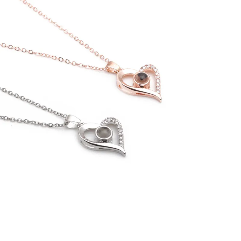 Collana Con Ciondolo A Cuore Rame Micro Zircone Pietra Di Proiezione Ti Amo Messaggio Romantico Regalo Donne