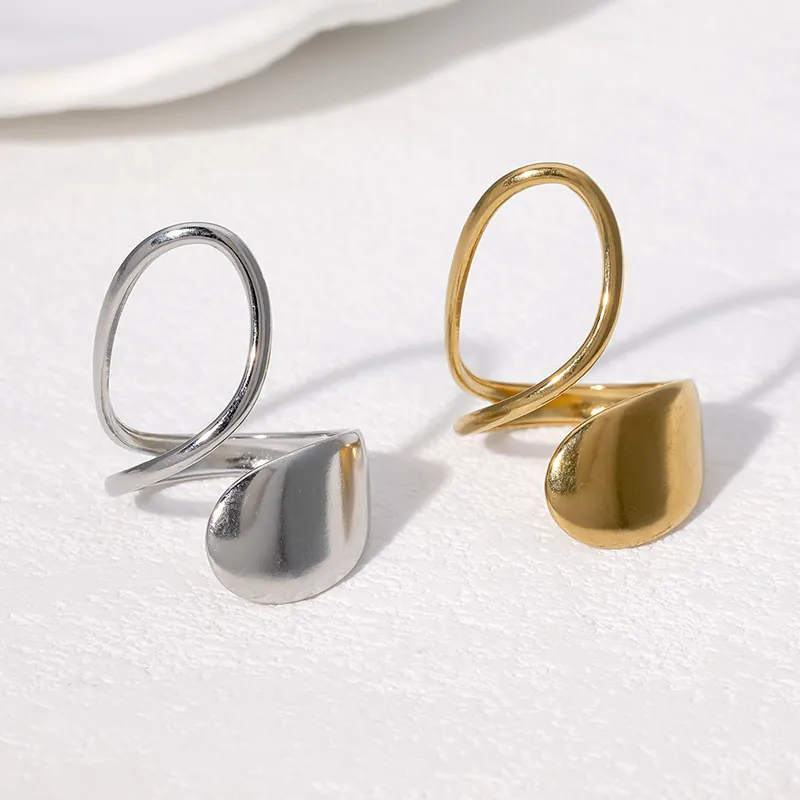 Bague Ouverte Irrégulière Acier Inoxydable Plqué Or 18K Ajustable Minimaliste Abstrait Bijoux Pour Femmes