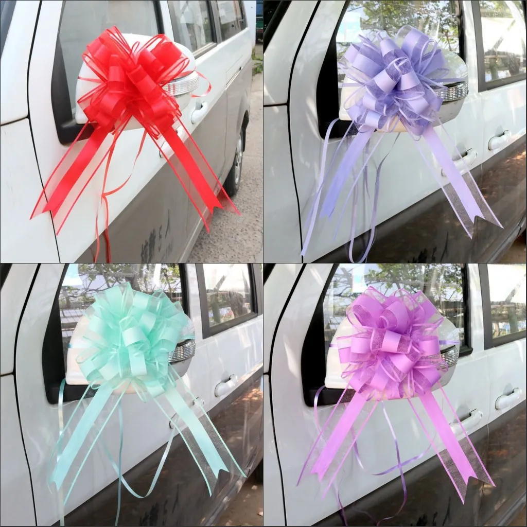 Elegant Snow Gauze Macaron Large Pull Bow Ribbons For Wedding Car Decoration Gift Wrapping Festival Party Decorative Bows
