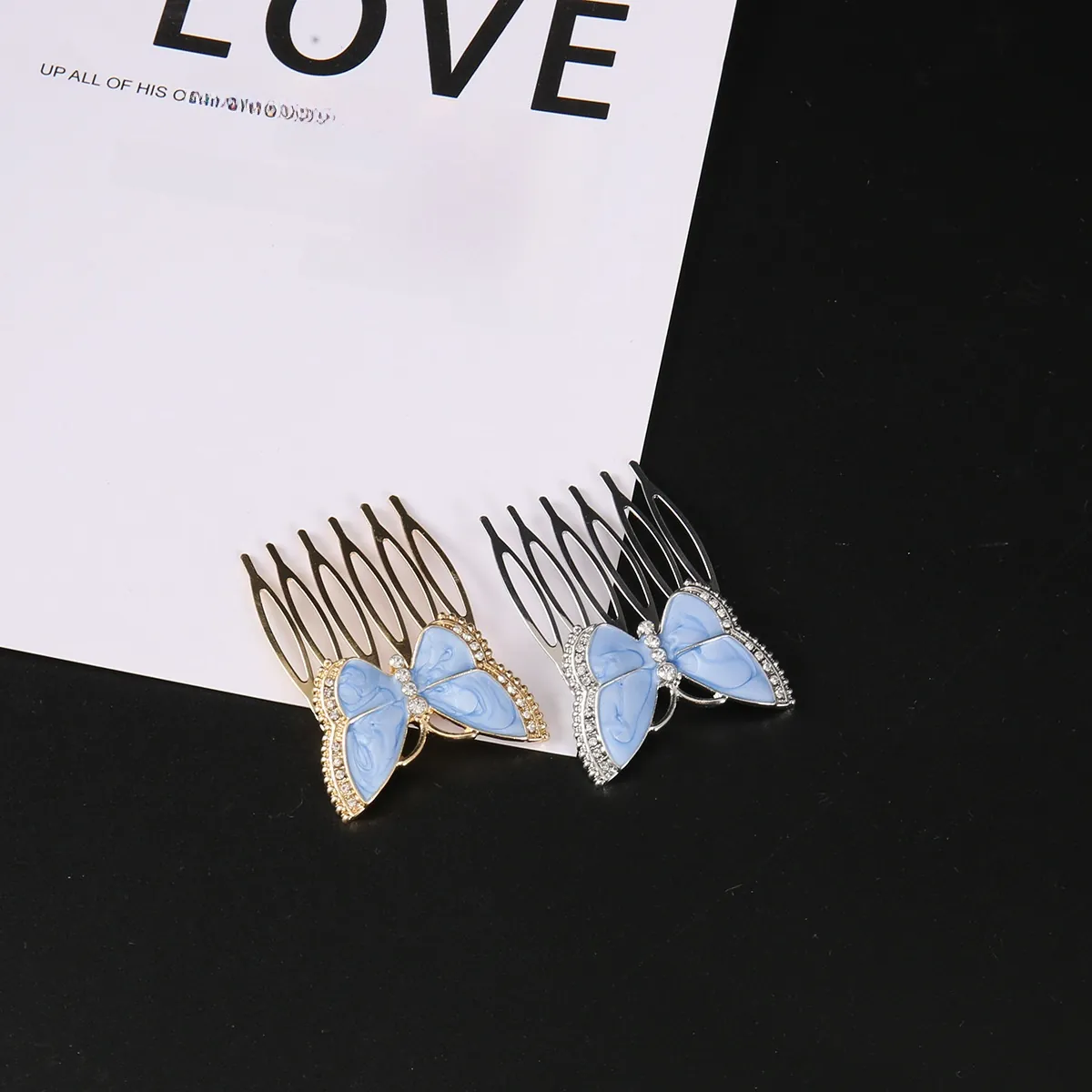 Butterfly Hair Comb Vintage Alloy Enamel Rhinestone Elegant Hair Styling Clip For Women Girls Korean Style Accessory