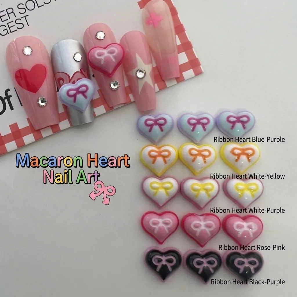 Heart Nail Art Charms 3D Resin Bow Tie Decorations Sweet Macaron Color DIY Manicure Ornaments For Women