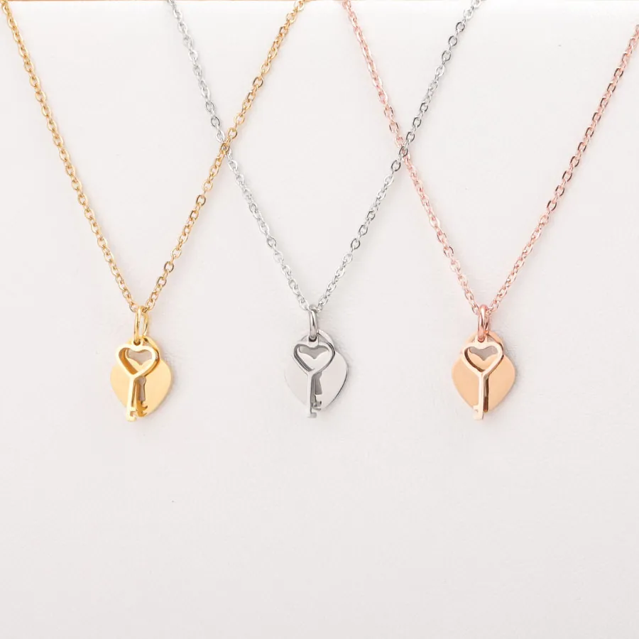 Heart Lock And Key Pendant Necklace Stainless Steel Jewelry For Couples Lovers Romantic Fashion Accessory Gift For Him Her