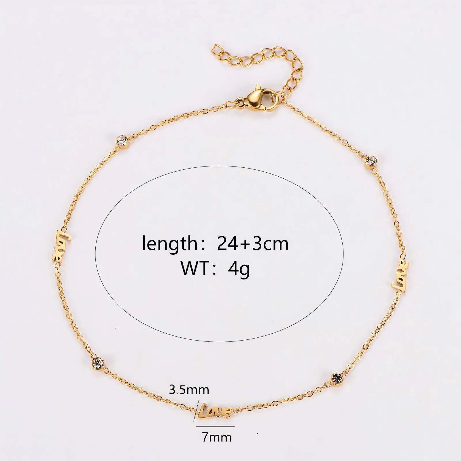 Love Letter Anklet 18K Gold Plated 304 Stainless Steel Cubic Zirconia Minimalist Foot Jewelry For Women Elegant Charm