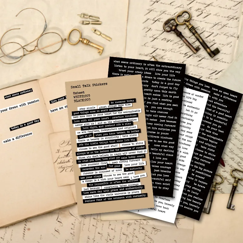 Small Talk Stickers Vintage English Phrases Paper DIY Journaling Scrapbooking Decor Retro Typewriter Font Aesthetics