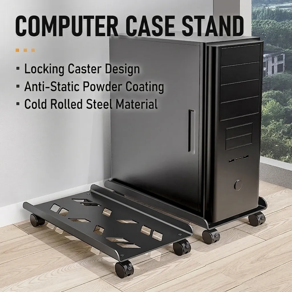 Mobile CPU Stand Computer Tower Holder Adjustable Width Under Desk Rolling With Locking Caster Wheels Heavy Duty Steel