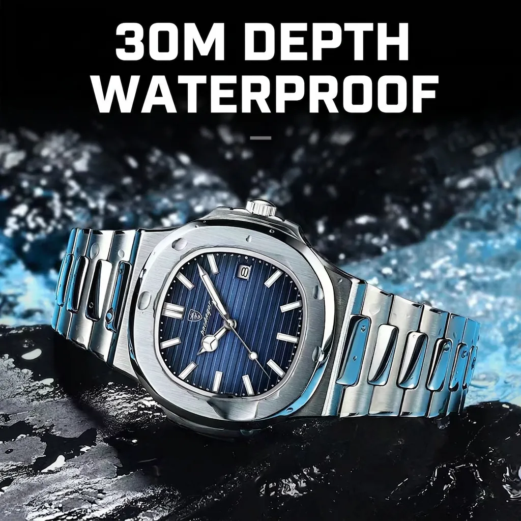 Men Quartz Watch Stainless Steel Waterproof Date Luminous Business Luxury Octagonal Male Wristwatch Elegant