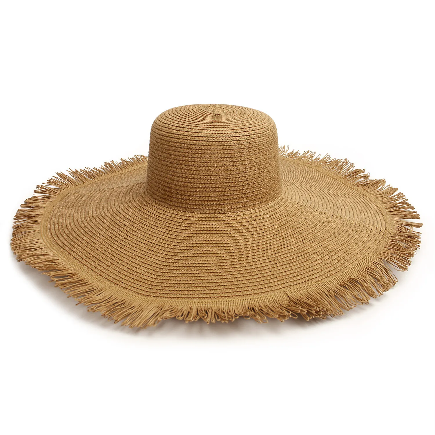 Women Large Brim Straw Hat Bohemia Style Sun Protection Beach Hat With Raw Edge Paper Straw Woven Sun Hat For Vacation Summer