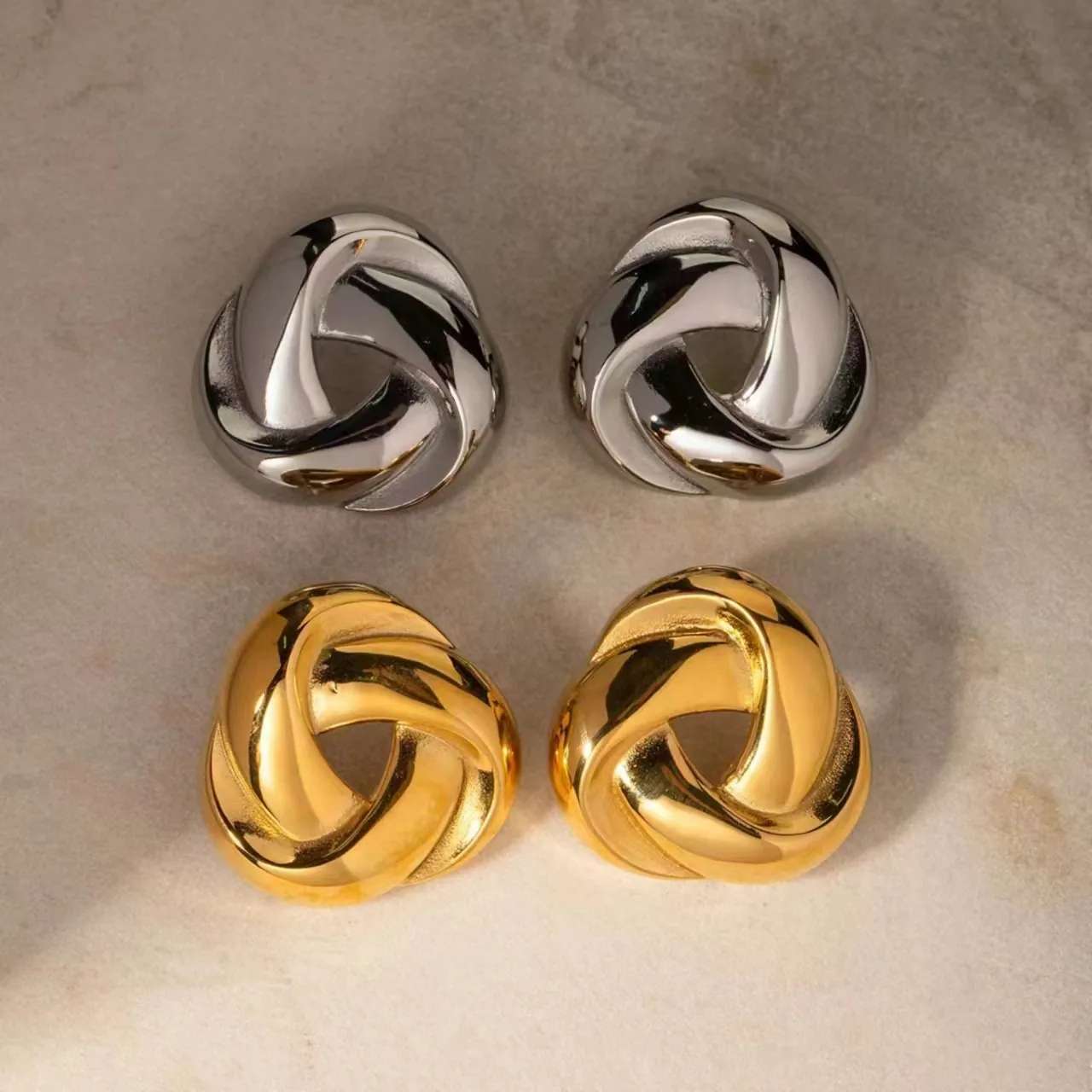 Vintage 18K Gold Plated Stainless Steel Woven Knot Geometric Stud Earrings For Women Large Statement Commuting Jewelry