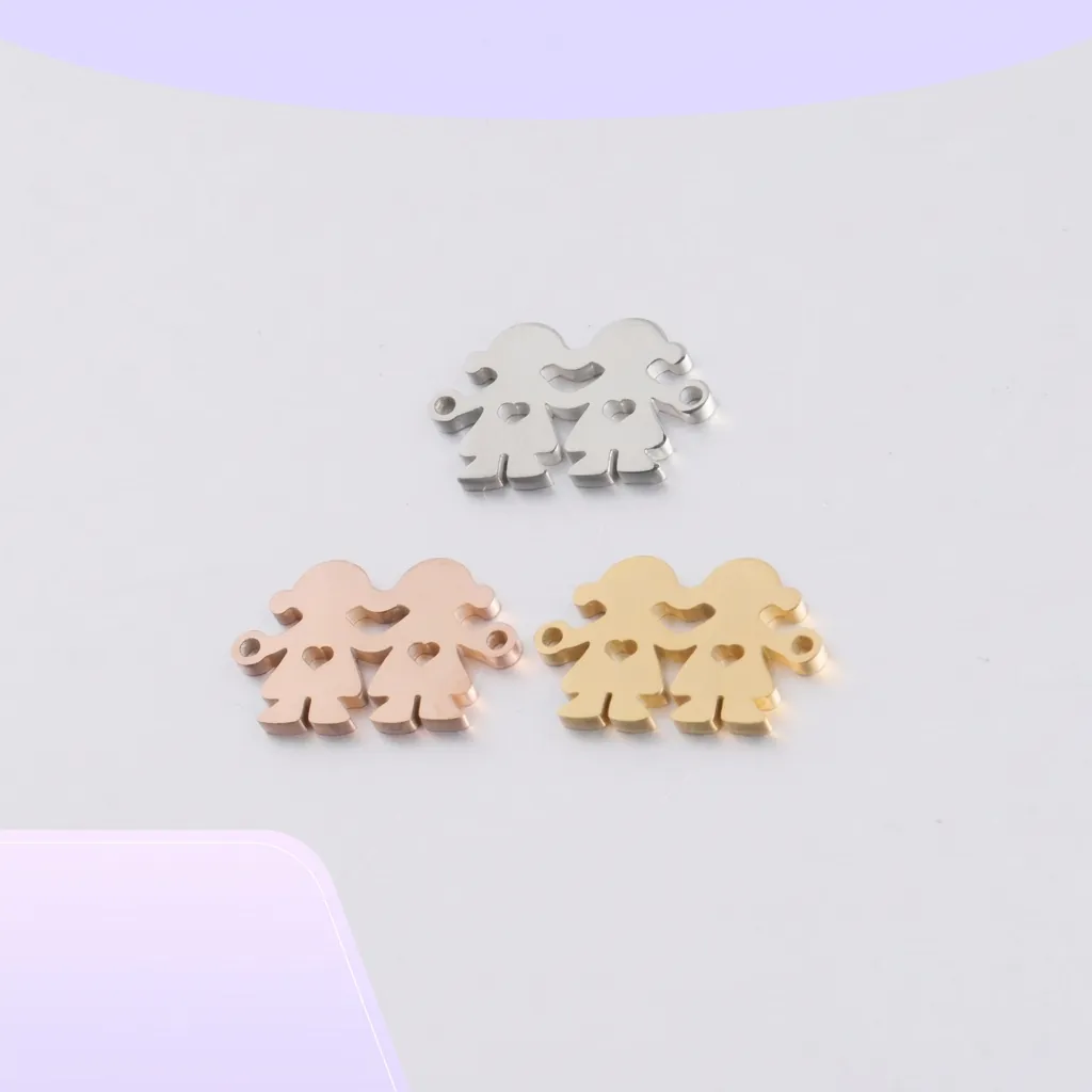 Ciondoli Silhouette Membri Della Famiglia In Acciaio Inossidabile Lucidato A Specchio Connettori Cuore Per Creazione Gioielli DIY