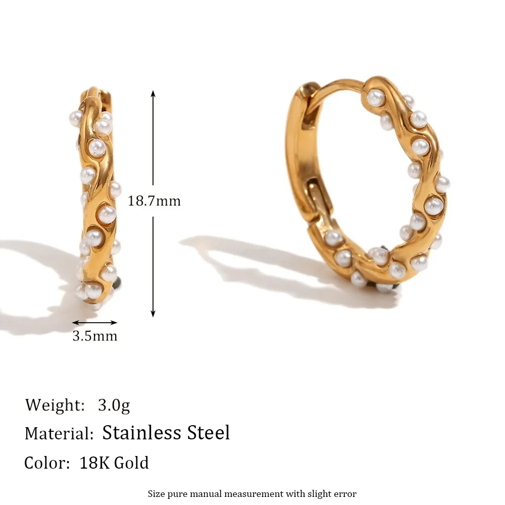 Stainless Steel 18K Gold Plated Stud Earrings For Women Artificial Pearl Zircon Enamel Geometric Flower Petal Vintage Elegant Jewelry