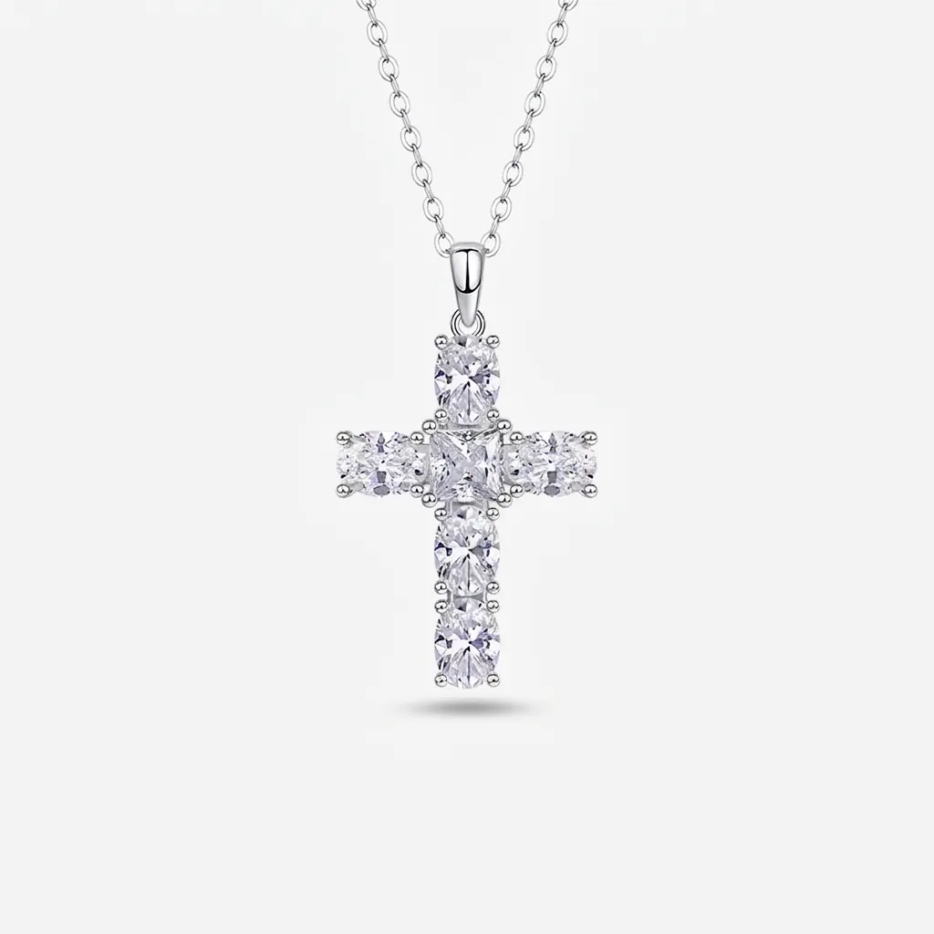 Moissanite Cross Pendant Necklace 925 Sterling Silver Iced Out Hip Hop Style Minimalist Sparkly Jewelry Luxury Gift
