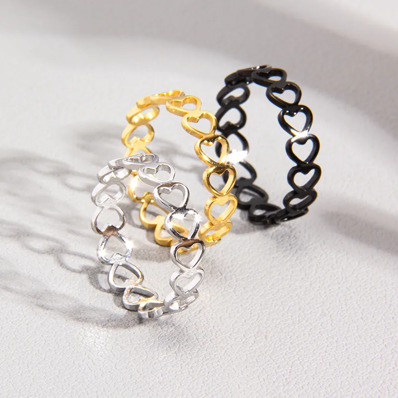 Hohlherz Ring Titanstahl Kontinuierliche Liebe Form Poliertes Band Schmuck Für Frauen Und Paare Romantischer Stil