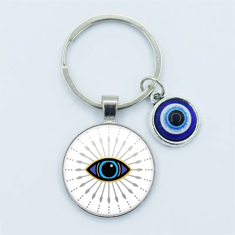 Turkish Evil Eye Keychain Zinc Alloy Glass Cabochon Nazar Amulet Protection Hamsa Hand Mandala Key Ring For Women Men