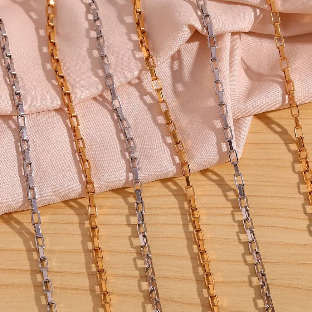 Minimalist Stainless Steel 18K Gold Plated Long Box Chain Necklace Bracelet Anklet Waist Chain For Women Fashion Jewelry Set