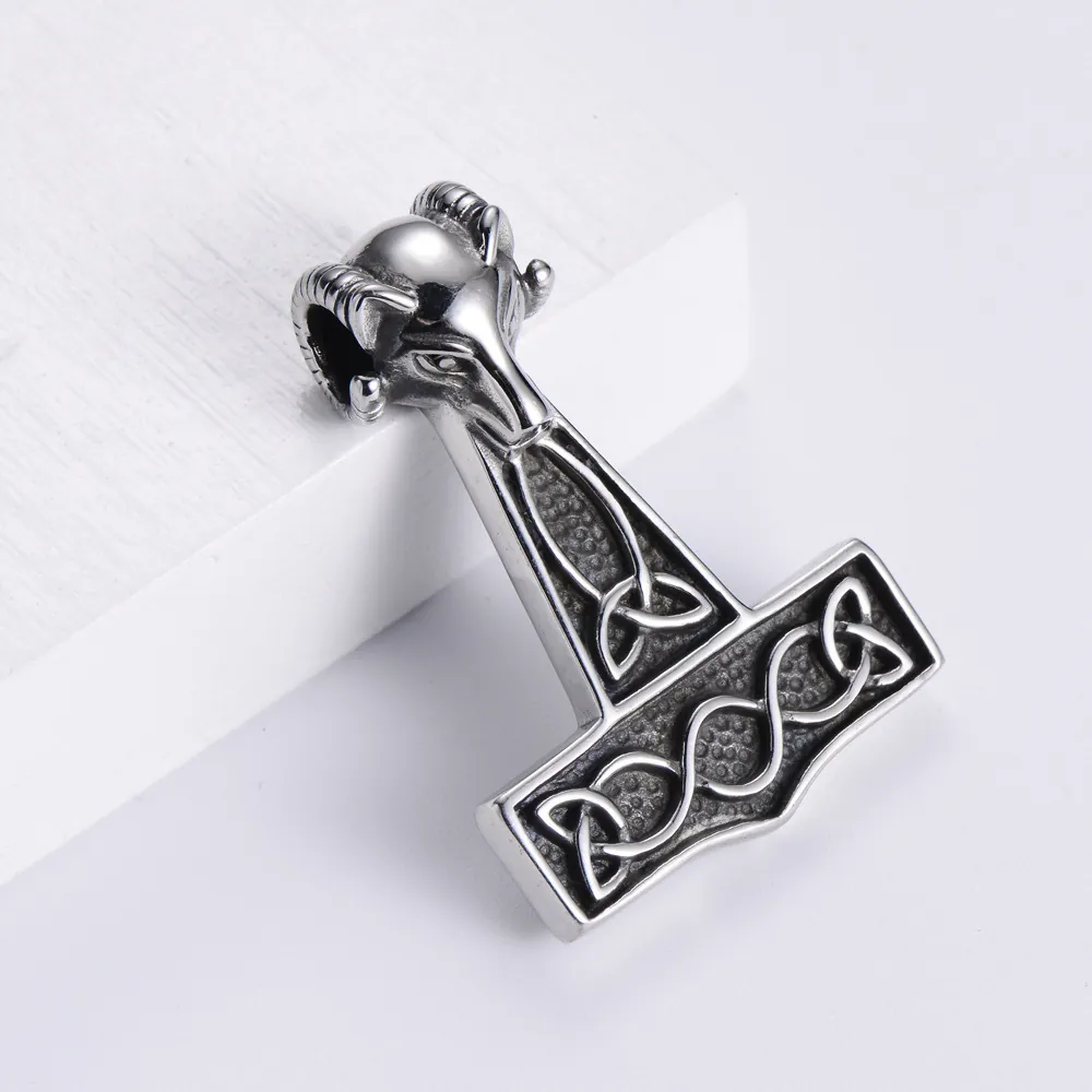 Viking Thor's Hammer Pendant Necklace Stainless Steel Goat Head Celtic Knot Nordic Gothic Punk Men Jewelry