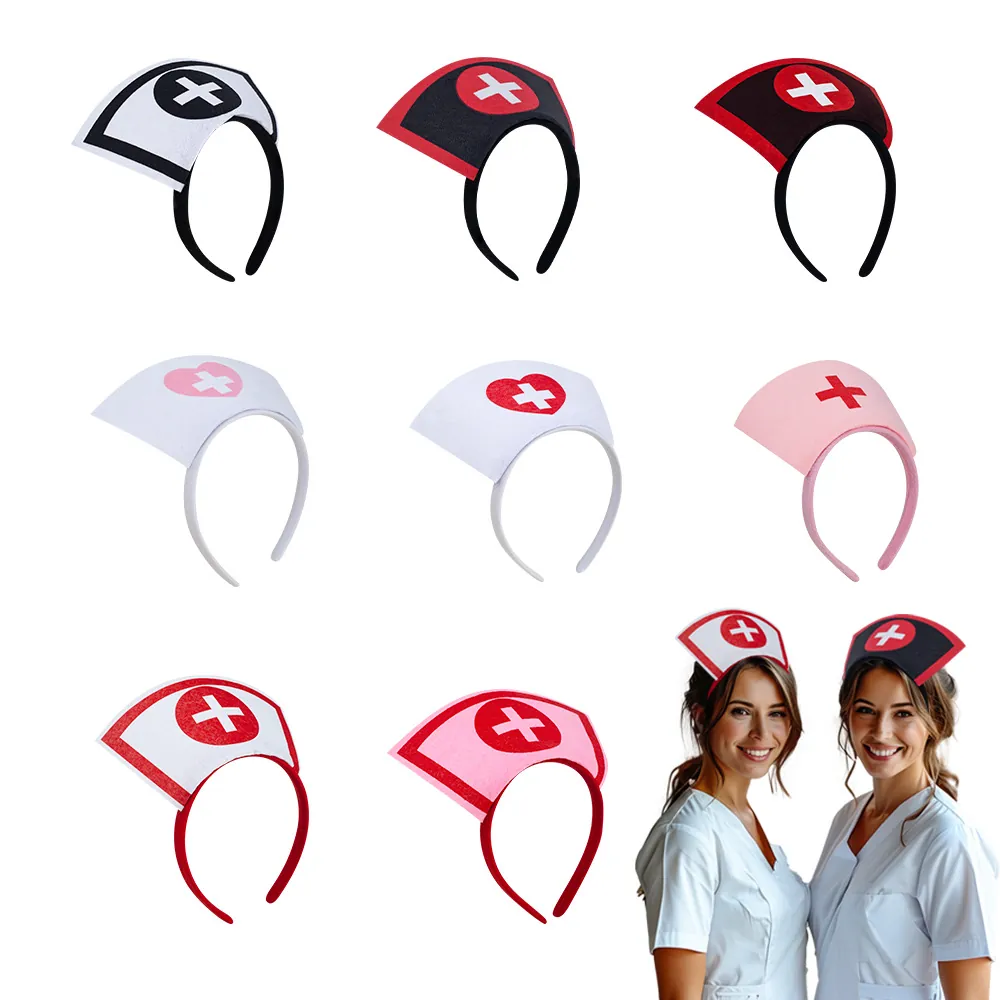 Nurse Hat Headband Felt Cross Heart Pattern Halloween Cosplay Costume Party Accessory For Women Girls