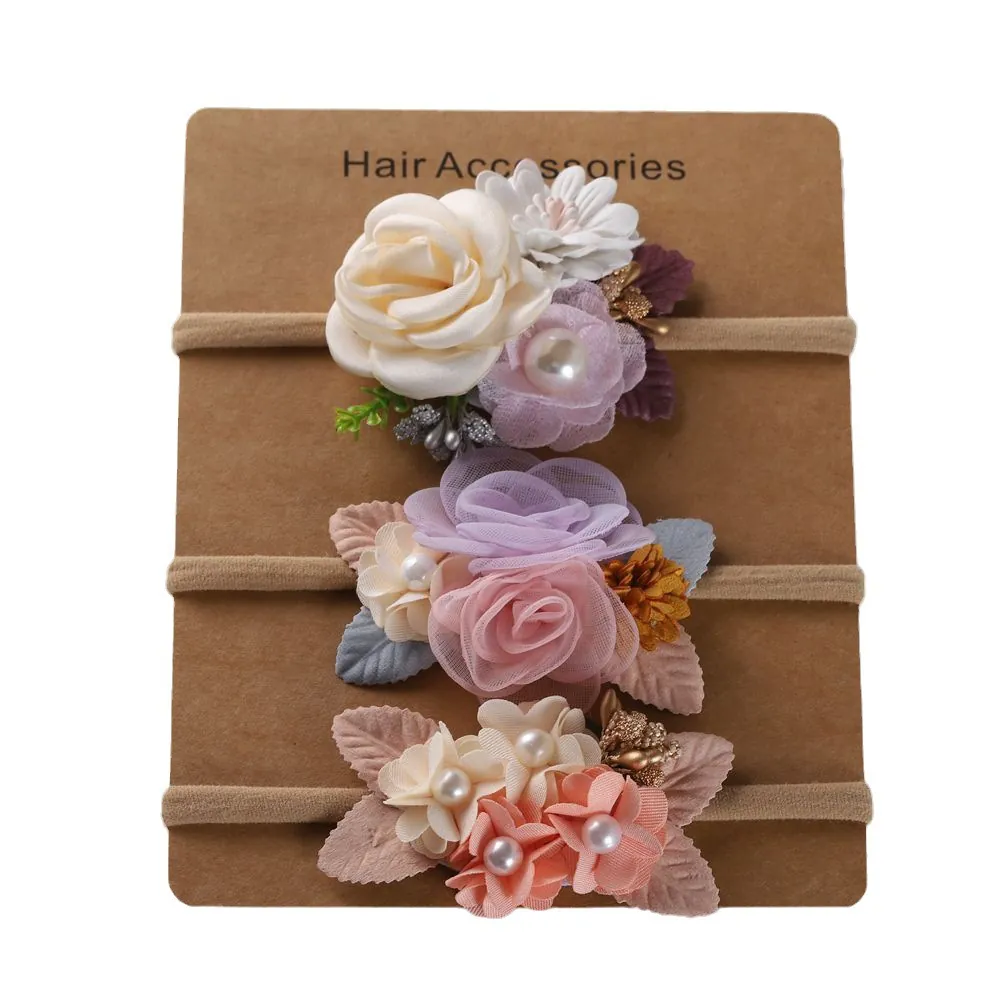 Bandeaux Bébé Fille Fleur Artificielle Künstliche Perle Strass Nylon Élastique Accessoires Cheveux Style Princesse Accessoire Photo