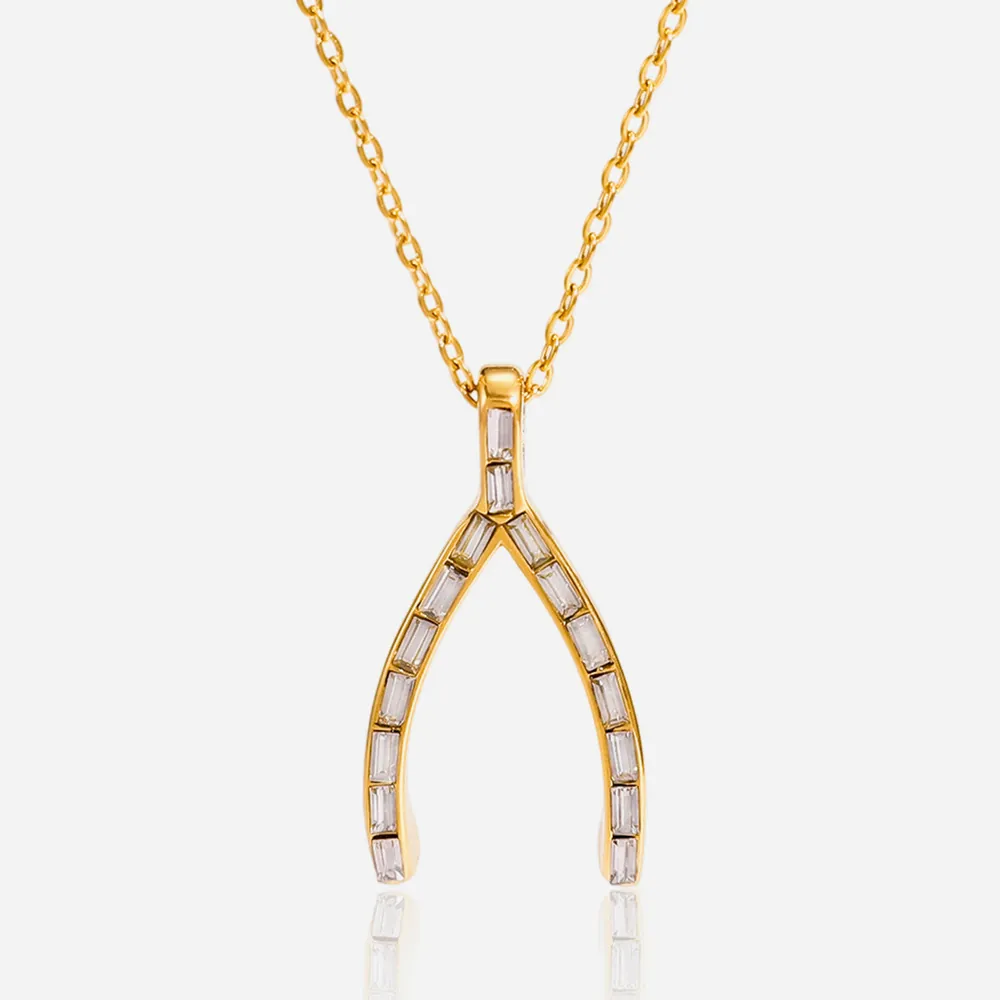 Collier Pendentif Bréchet en Acier Inoxydable Plaqué Or 18K pour Femmes avec Zirconia Incrusté Bijoux de Chance Cadeau