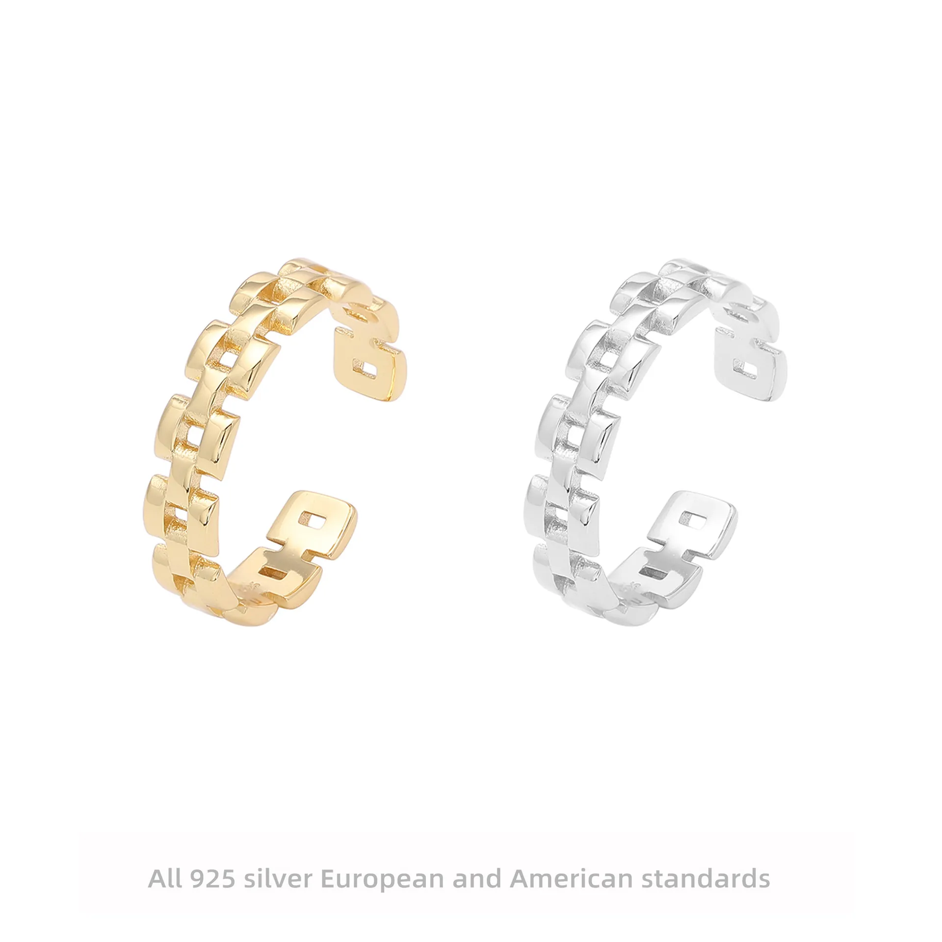 925 Sterling Silver Chain Ring Vintage Watchband Design Adjustable Open Finger Ring Hip Hop Style Jewelry For Women