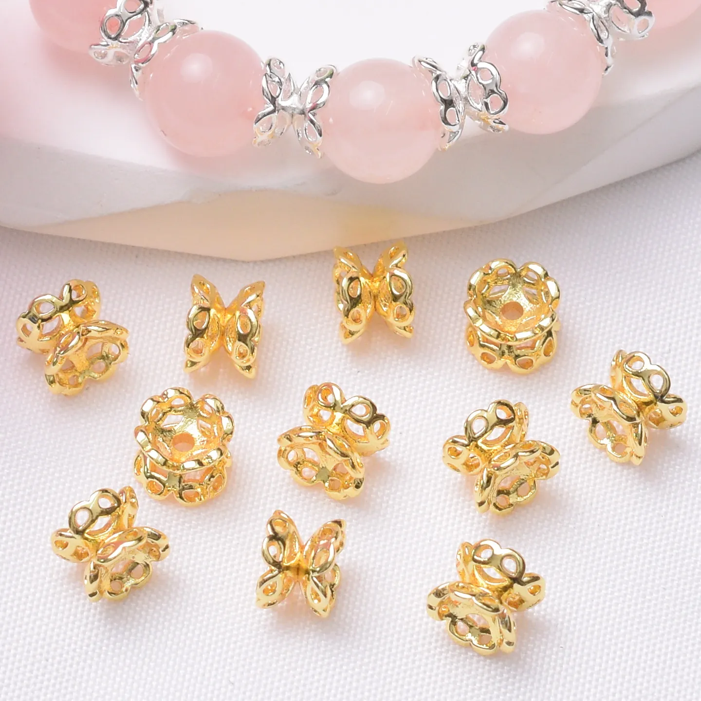 Hollow Flower Bead Caps Spacer Beads 14K Gold Plated Copper For DIY Jewelry Making Crafts Color Retention Accessories