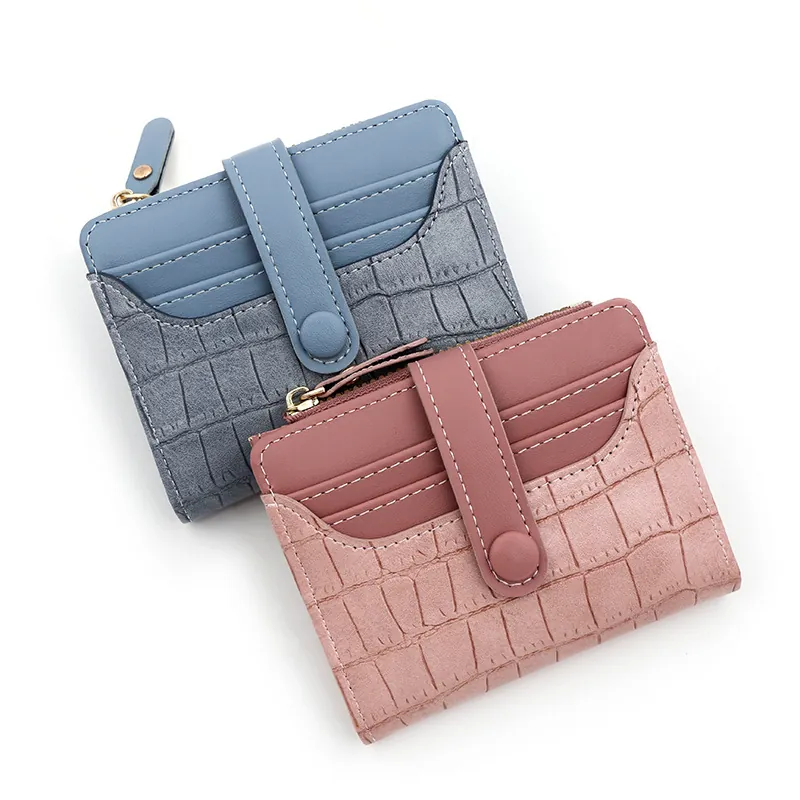 Portafoglio Piccolo Da Donna Pelle PU Trama Cocodrillo Slot Carte Bottone Pressione Tasca Monete