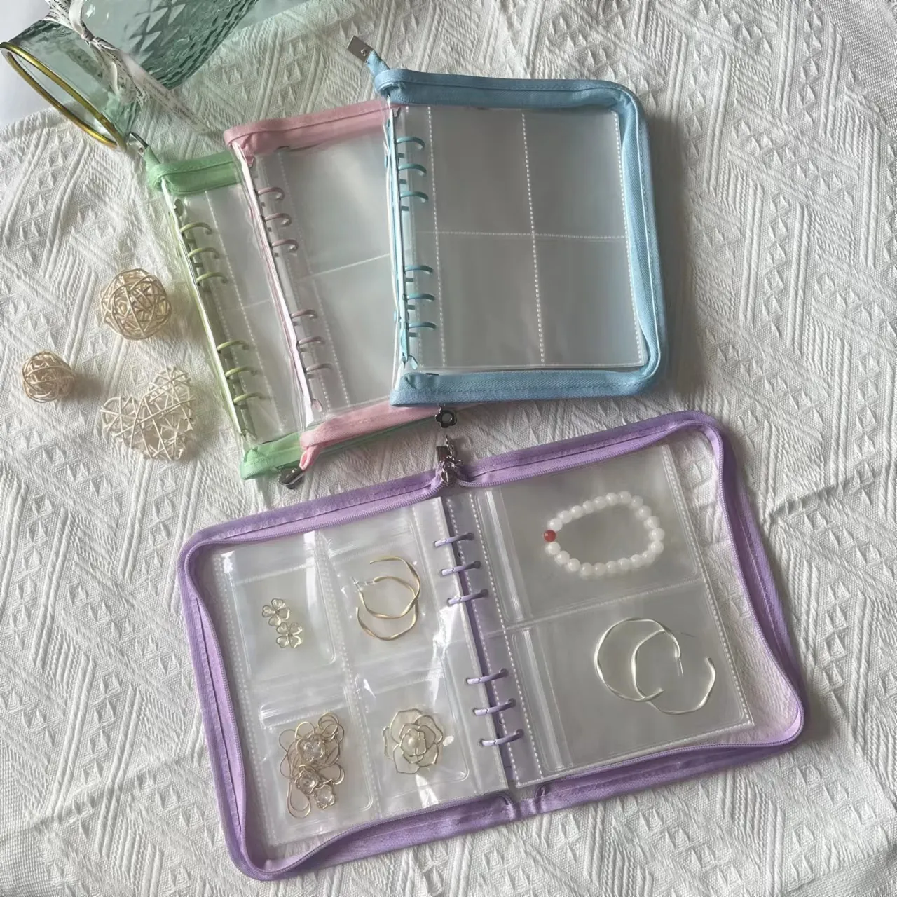 Portable Jewelry Storage Album Loose Leaf Transparent PVC Bags Anti Oxidation Zippered Organizer For Earrings Rings Necklaces