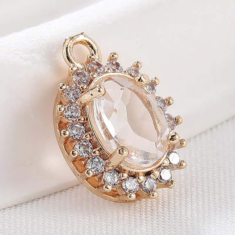 Pendentifs Bijoux Élégants Cuivre Plqué Or Goutte Eau Étoile Ovale Zircon Charmes Pour Fabrication Bijoux DIY Collier