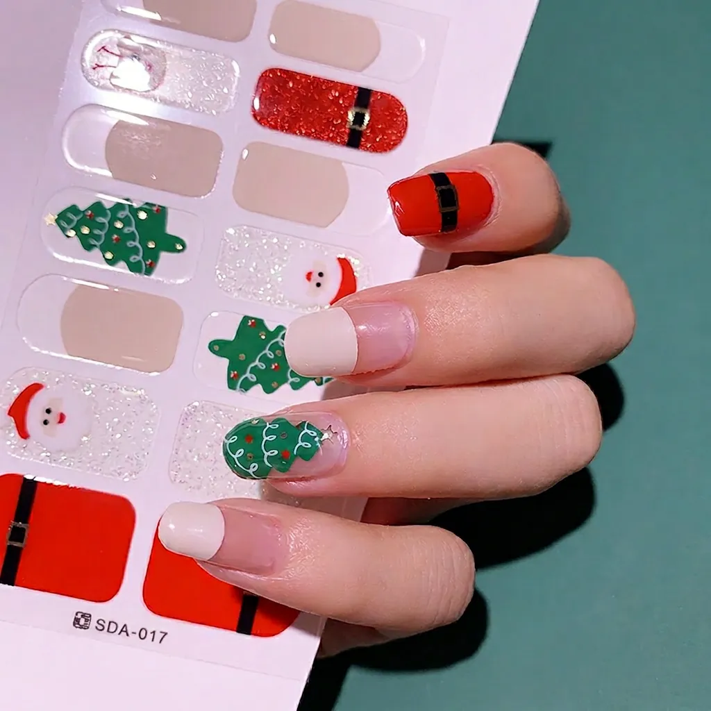Autocollants À Ongles Complets De Noël Enveloppes En Résine Auto-adhésives Motifs De Vacances Père Noël Renne Flocons De Neige