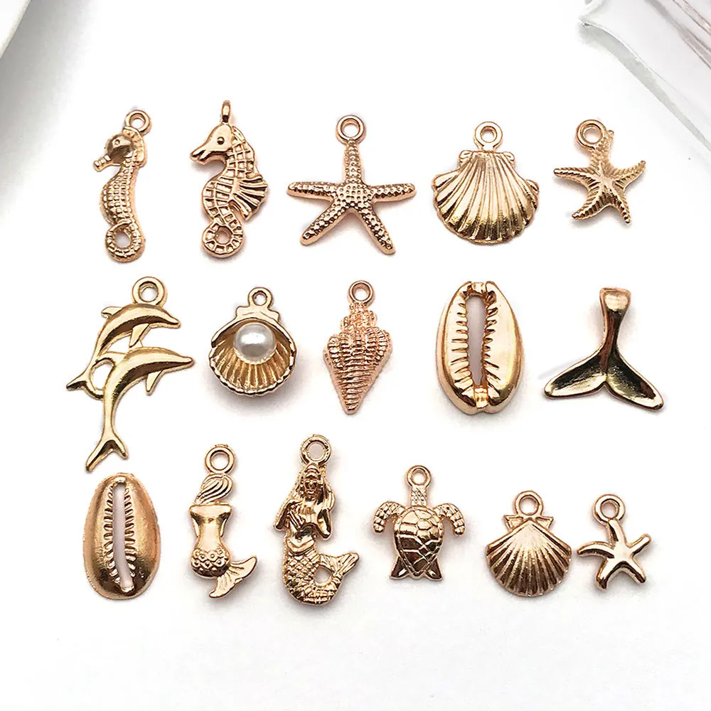 Ocean Series Alloy Charms Pendants Starfish Shell Mermaid Dolphin For DIY Jewelry Making Bracelet Necklace