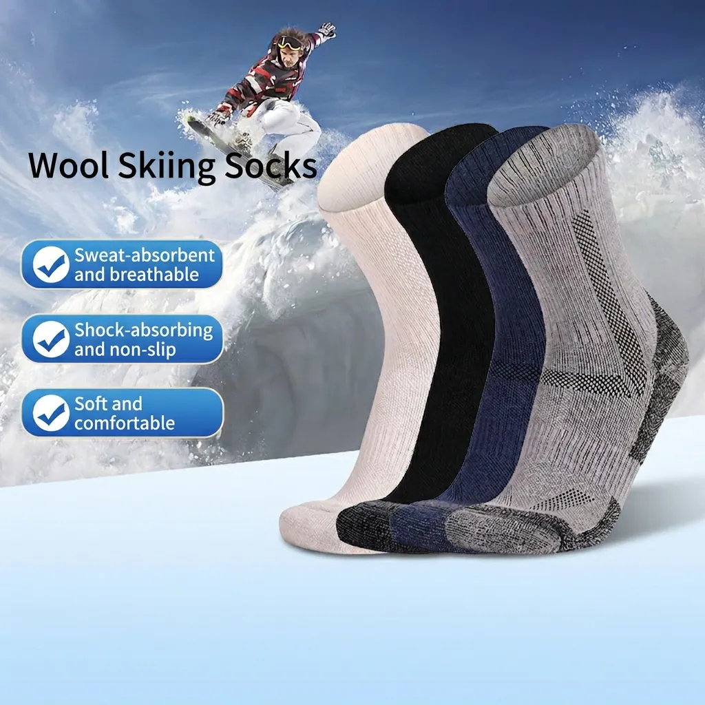 Thickened Merino Wool Hiking Socks For Men Women Professional Warm Skiing Outdoor Sports Breathable Cushion Crew Socks