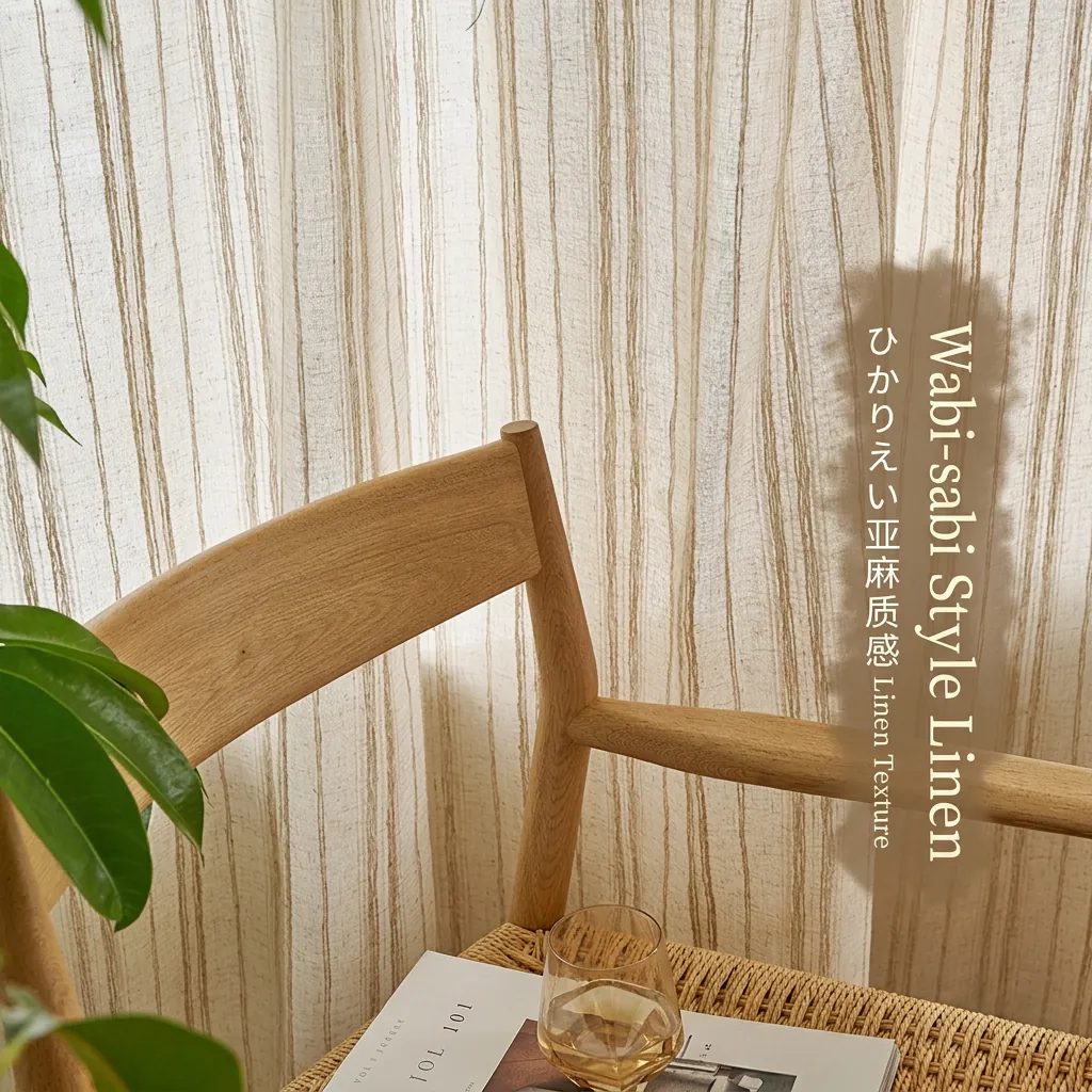 Japanese Style Linen Texture Sheer Curtains Striped Translucent Window Screen For Living Room Bedroom Wabi-Sabi Home Decor