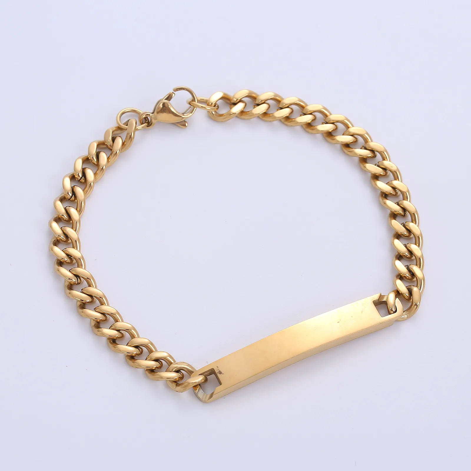 Minimalist Stainless Steel Cuban Link Bracelet With Smooth Rectangular Bar Geometric Style Unisex 18K Gold Jewelry
