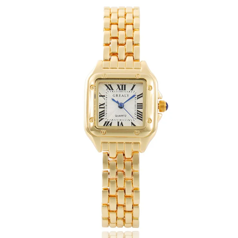 Ladies Quartz Watch Square Round White Dial Alloy Link Bracelet Rhinestone Roman Numerals Elegant Casual Retro Timepiece