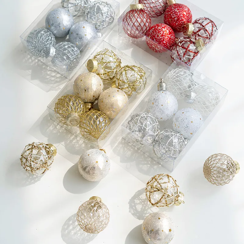 6cm Christmas Balls Ornaments Painted Mesh Glitter Xmas Tree Hanging Pendants For Home Holiday Party Decoration