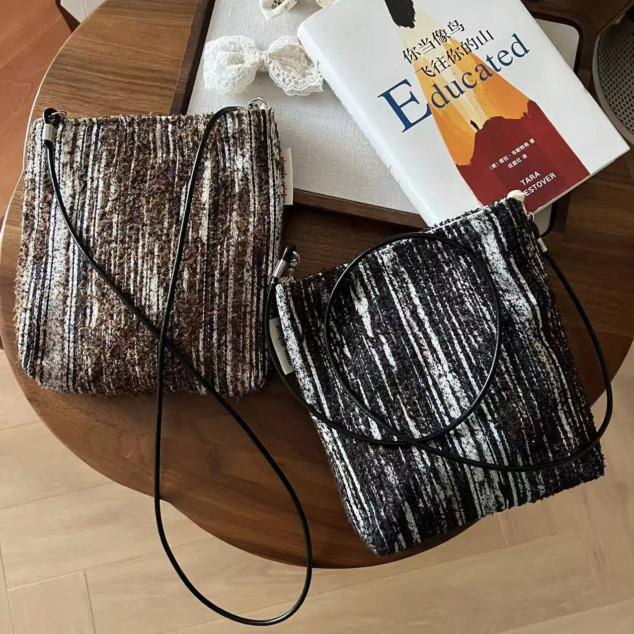 Retro Crossbody Phone Bag Denim Canvas Small Square With Cowhide Leather Strap Magnetic Buckle Designer Style