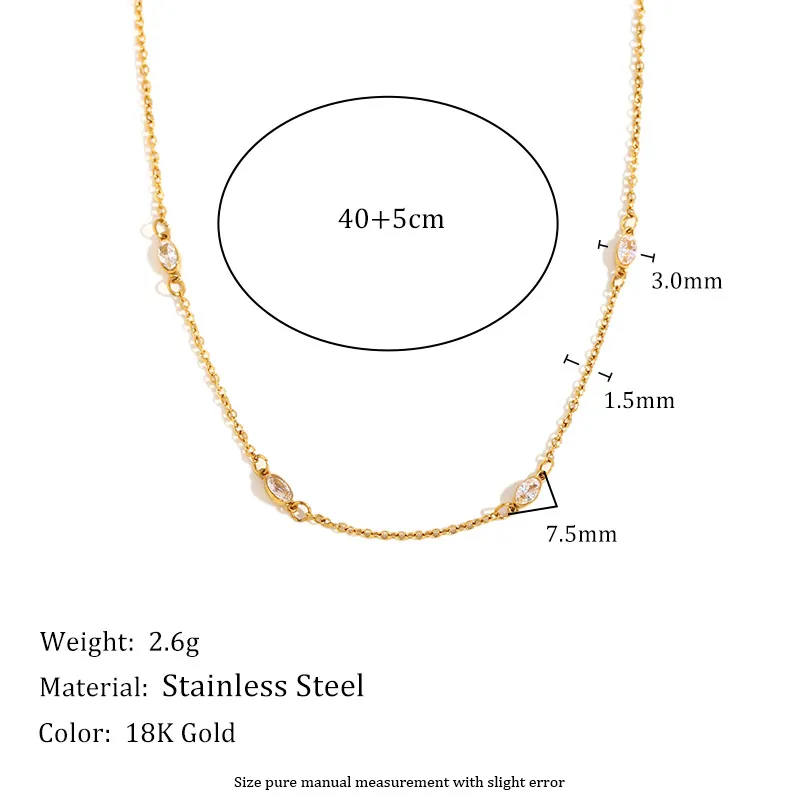 Collana Con Zirconi Marquise Acciaio Inossidabile Placcato Oro 18K Gioielli Eleganti Accessori Di Moda Quotidiani Per Donne