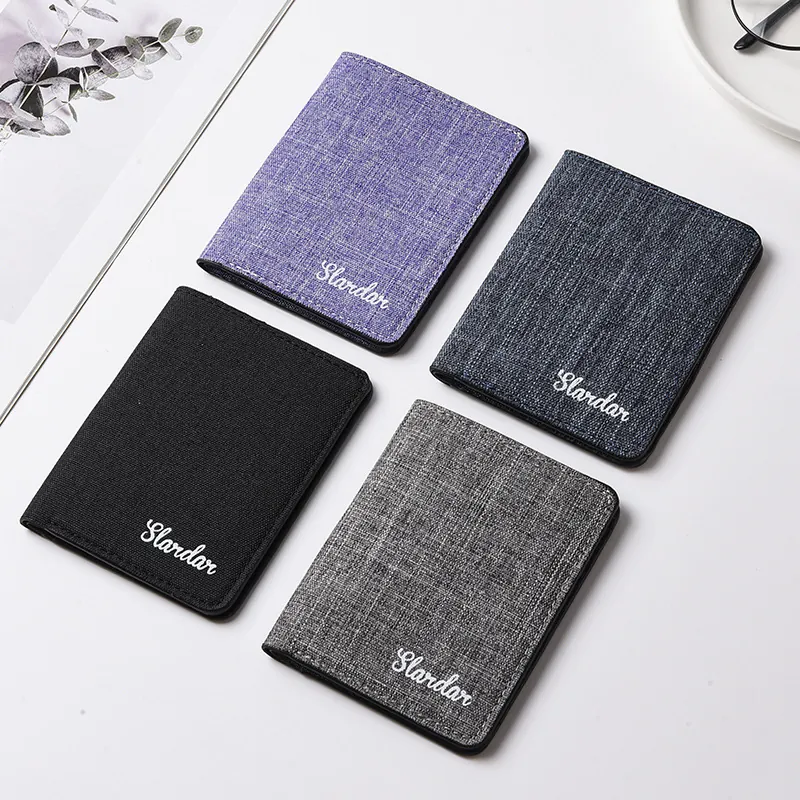 Slim Canvas Bifold Wallet For Men Minimalist Short Card Holder With ID Window Water Repellent Durable
