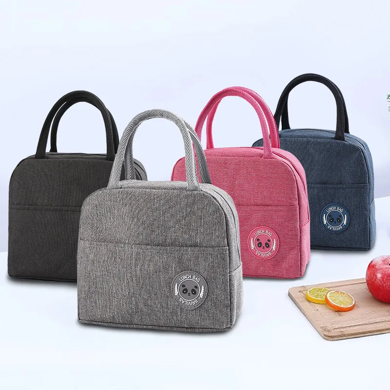 Portable Insulated Lunch Bag Oxford Cloth Thermal Bento Box Bag With Aluminum Foil Lining Panda Pattern For Work School Picnic