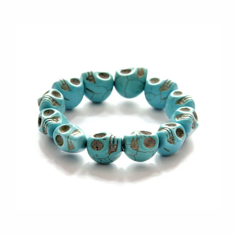 Skull Bead Bracelet Turquoise Stone Woven Cord Gothic Punk Style Adjustable Men Jewelry Gift