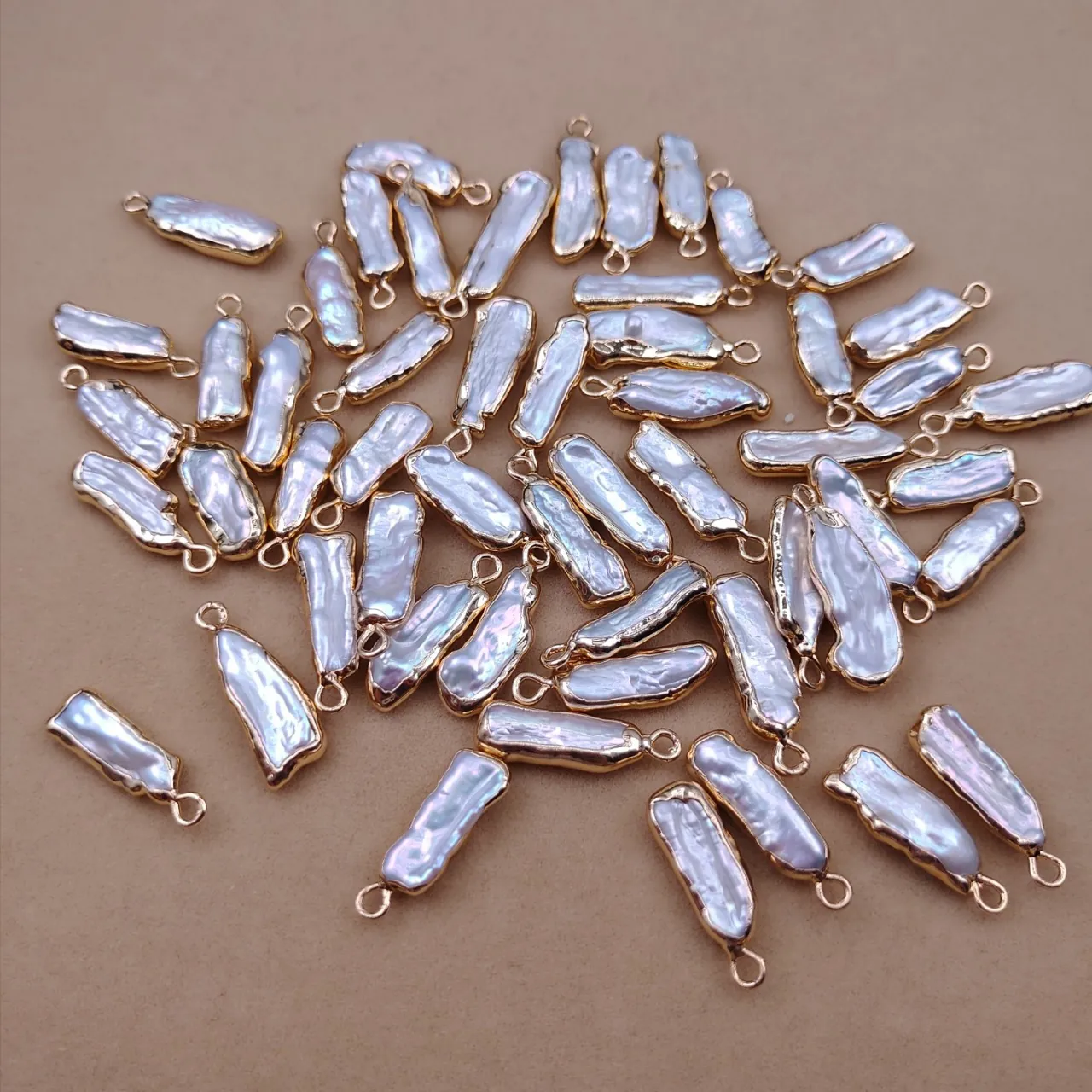 Natural Freshwater Pearl Pendant Irregular Long Shape Gold Plated Alloy Edge For DIY Jewelry Making Elegance