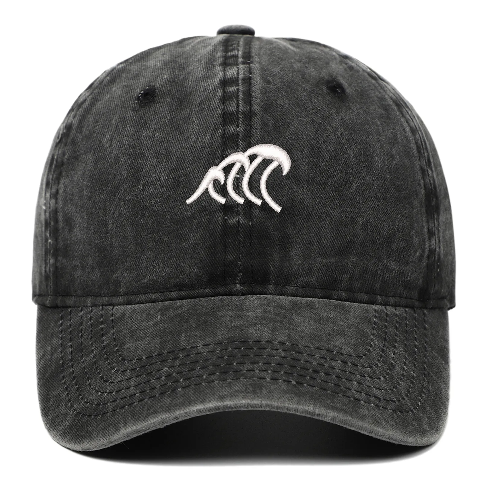 Washed Cotton Baseball Cap Vintage Distressed Soft Top Adjustable Breathable Retro Wave Embroidery Sun Protection Hat