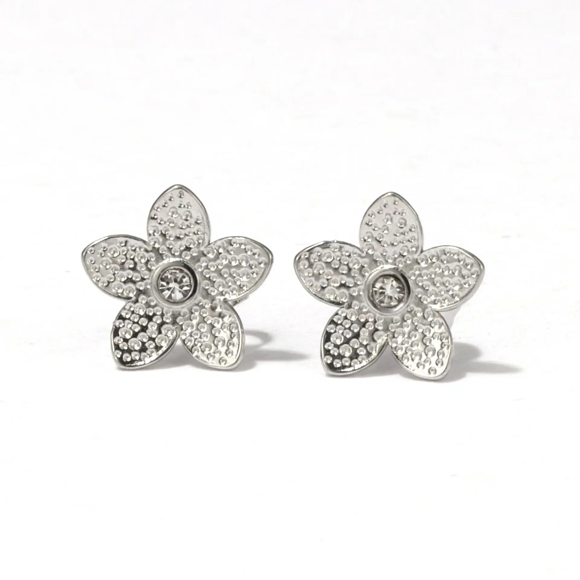 Flower Stud Earrings Titanium Steel Zircon Inlaid Sunflower Shape Vacuum Plating Non-Fading Elegant Jewelry For Women