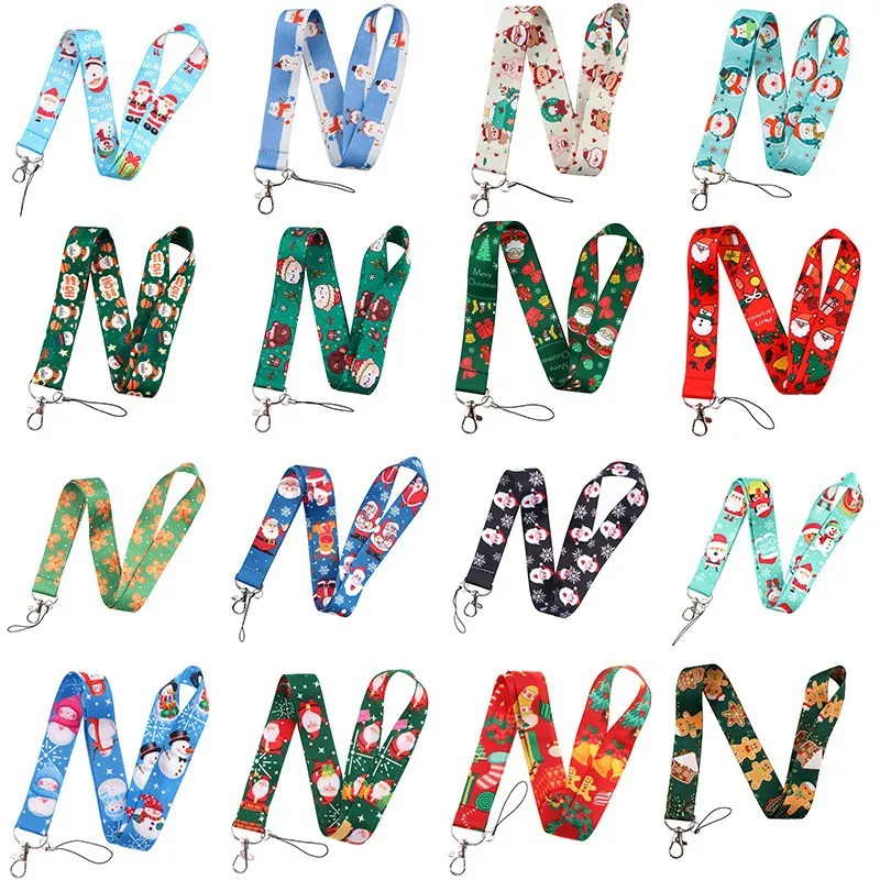 Cordino Di Natale Con Porta Badge Poliestere Tracolla Per Chiavi Telefono Custodia Per Carte Motivo Cartone Animato Vacanze