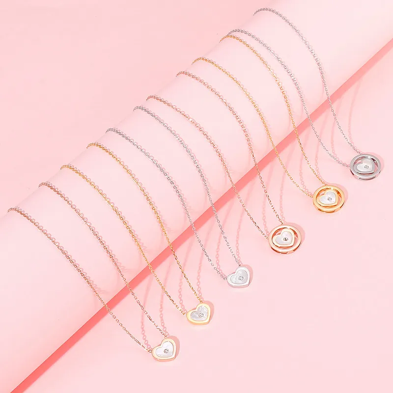 Collier Pendentif Coeur Acier Inoxydable Nacre Coquillage Incrusté Zircon Bijoux Pour Femmes Élégant À La Mode