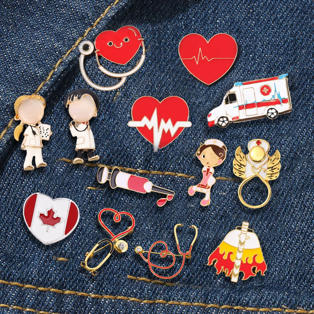 Broches En Émail Série Médicale Stéthoscope Ambulance Seringue ECG Cœur Épingle Infirmière Médecin Badge En Alliage Bijoux