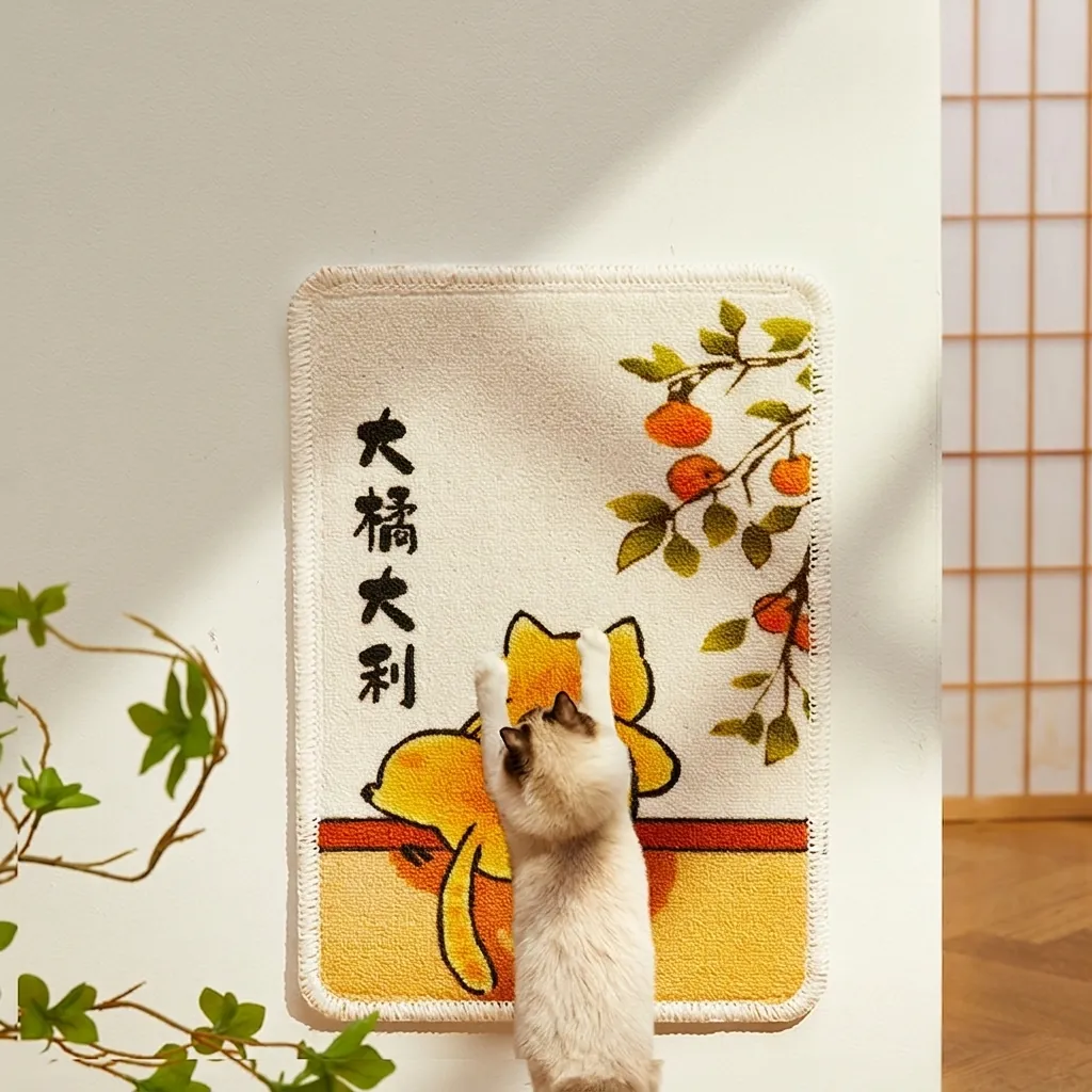 Cat Scratcher Mat Wall Mounted Loop Pile Fabric Wear Resistant Furniture Protector For Kittens Cartoon Lucky Pattern