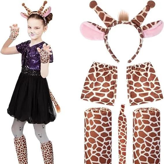 Plush Faux Fur Animal Ear Headband Tail Paw Gloves Leg Warmers Halloween Cosplay Party Accessories For Kids Adult